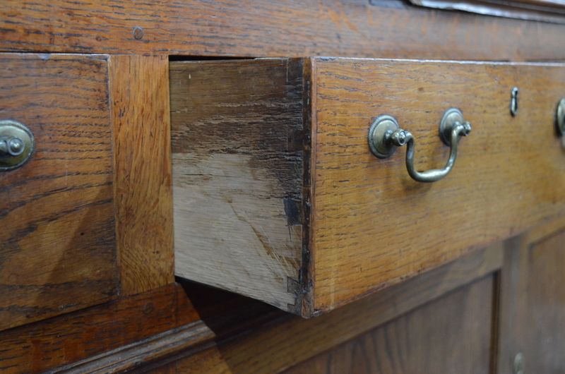 An 18th century oak country housekeepers cupboard in two parts, - Image 3 of 8