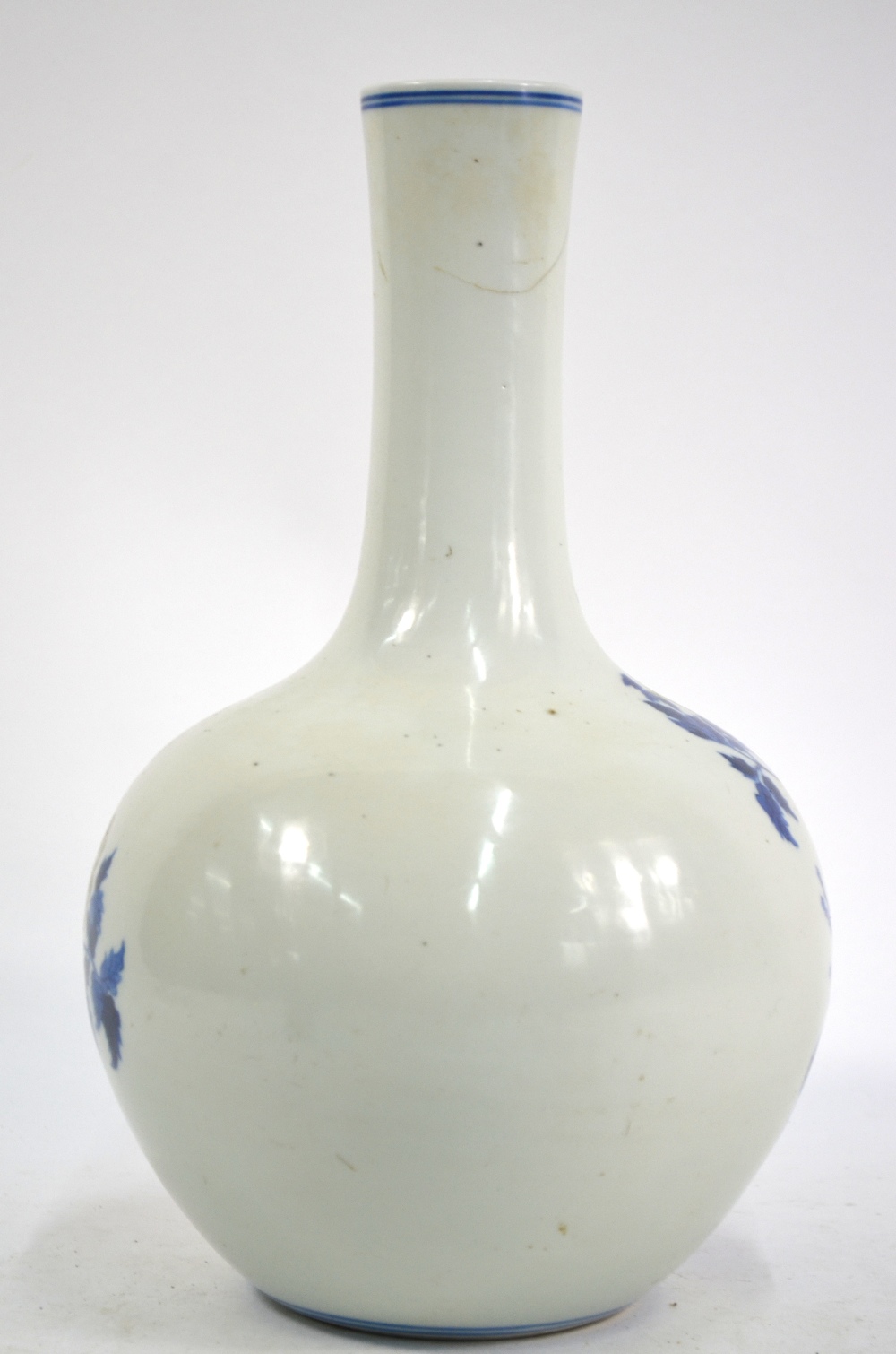 A Chinese underglaze blue and famille rose decorated vase with cylindrical neck and oviform body; - Image 3 of 8