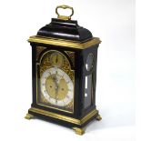 John Cowell, Royal Exchange, London, an 18th century ebonised gilt metal mounted bracket clock,