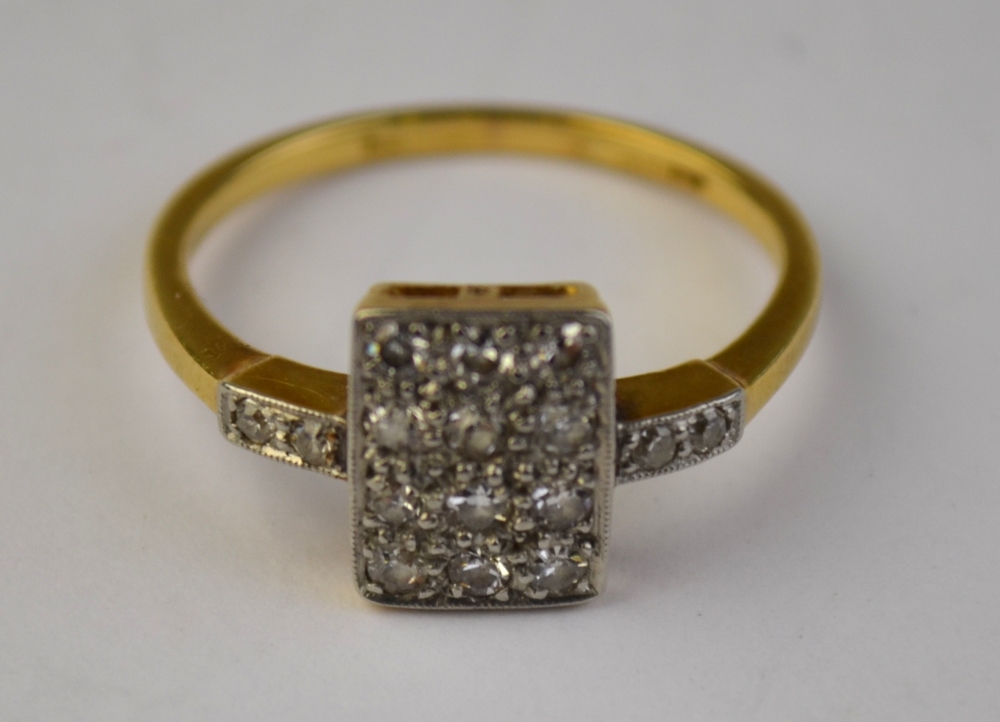 An Art Deco diamond set plaque ring set with twelve eight-cut diamonds plus two on each shoulder, - Image 5 of 5