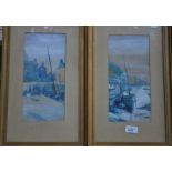 Cornish school - Two views of Polperro, gouache, one signed lower right, both titled,