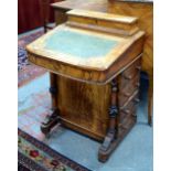 A Victorian figured walnut davenport with four drawers to one side - for improvement