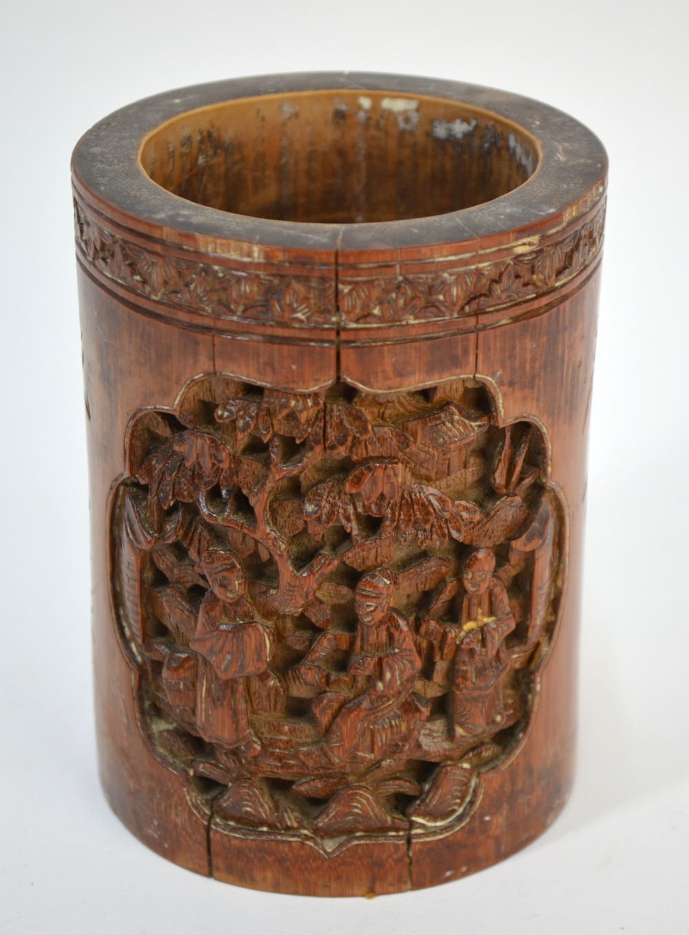 A bamboo, Chinese bitong of cylindrical form,