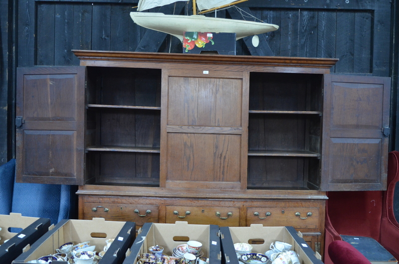 An 18th century oak country housekeepers cupboard in two parts, - Image 4 of 8