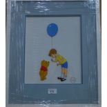 A serigraph cel certified print of Christopher Robin and Pooh Bear,