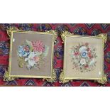 A pair of 19th century petit point embroidered panels, floral sprays,