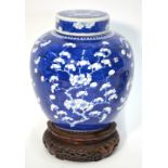 A blue and white, Chinese porcelain, oviform prunus jar and cover,