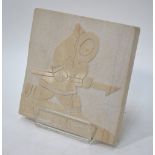 David Bernett, Ottawa, Canada - a square marble tile, relief carved with an Inuit hunter,