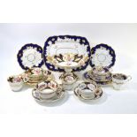 Ridgway assorted 19th century teawares, all blue ground with painted floral decoration,