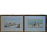 A set of seven Nile view watercolours including pyramids,
