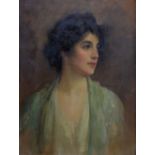 Sir Samuel Luke Fildes (1983-1927) - 'The Green Shawl', profile portrait of a young lady,