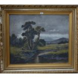 English School - An extensive river landscape with figure, oil on canvas,