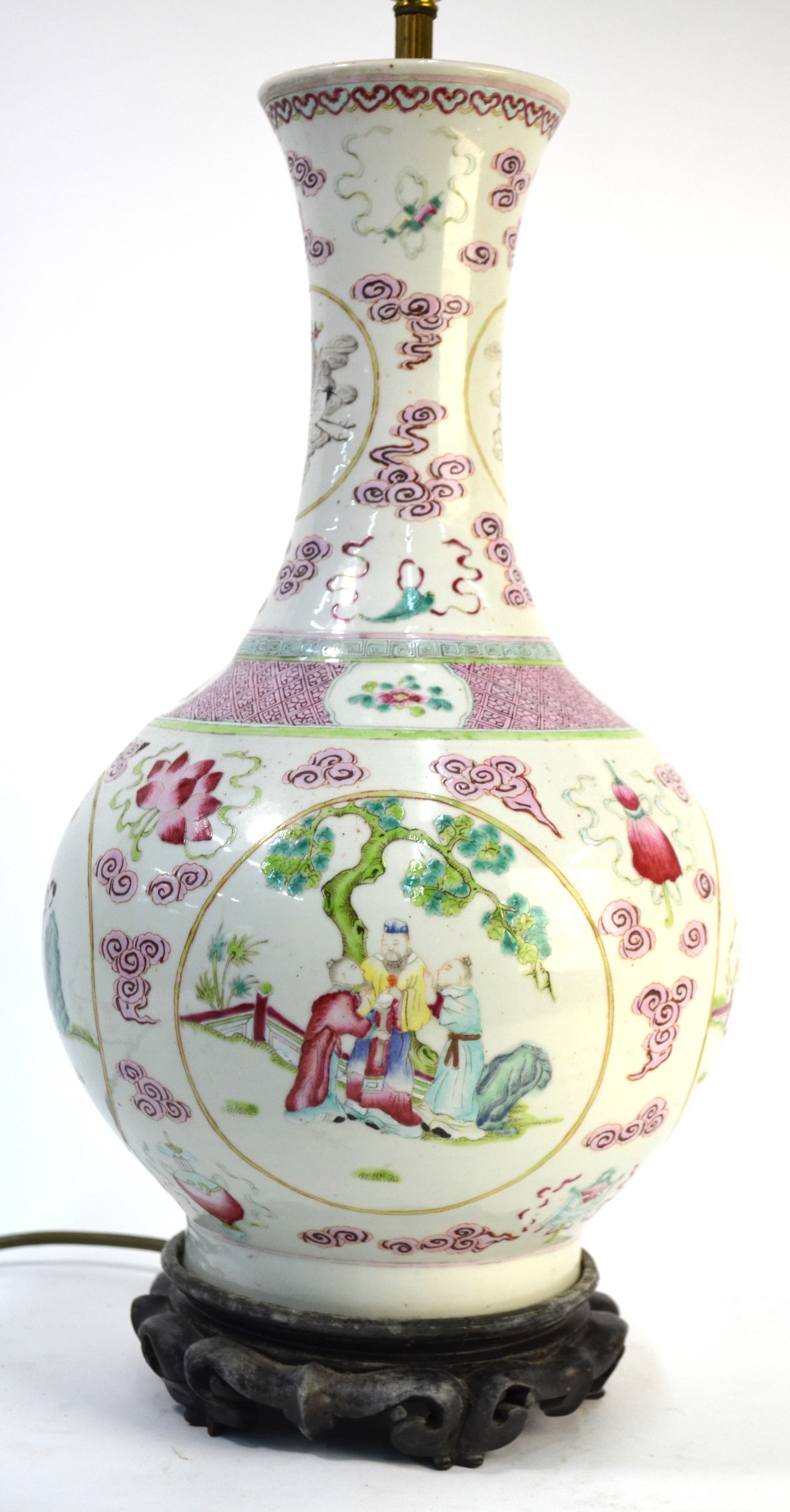 A famille rose Chinese vase with flaring, - Image 3 of 7