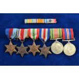 A WWII group of five campaign medals comprising 1939/45 star; Africa star; Italy star;