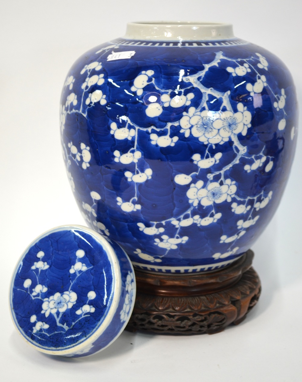 A blue and white, Chinese porcelain, oviform prunus jar and cover, - Image 3 of 5