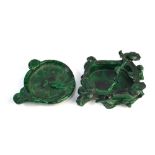 Two malachite brushwashers: one designed as a mushroom, 9.