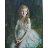 Charles A Buchel (1872-1950) - Portrait of a seated young girl in white dress, oil on canvas,