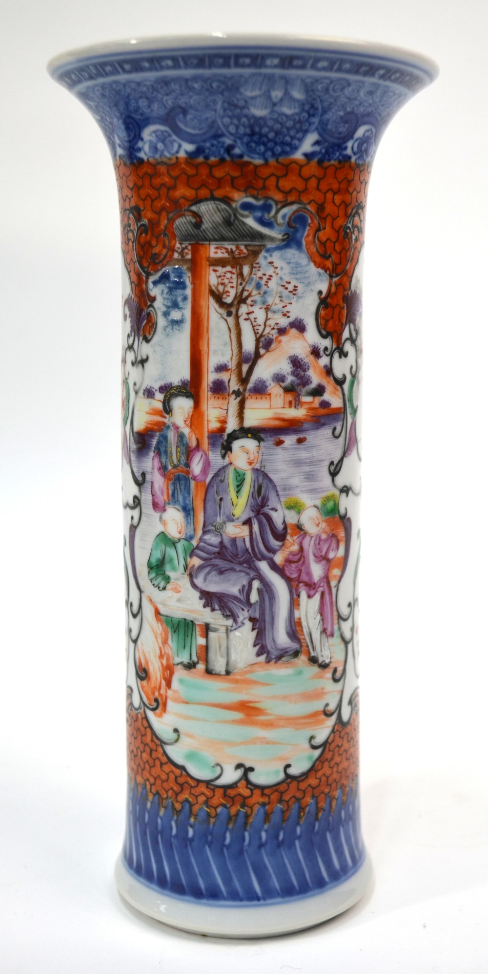 A Chinese famille rose vase with trumpet neck and underglaze blue design, - Image 8 of 12