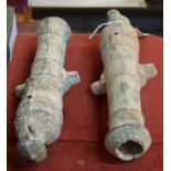 A pair of 18th century small bronze signal cannon barrels, in marine recovery condition,