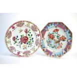 Two famille rose dishes: one Chinese, of octagonal form,