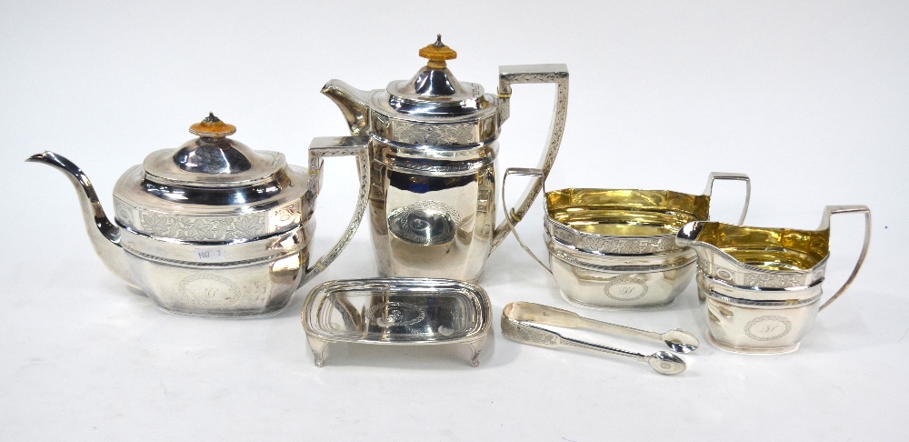 A matched silver five-piece tea service