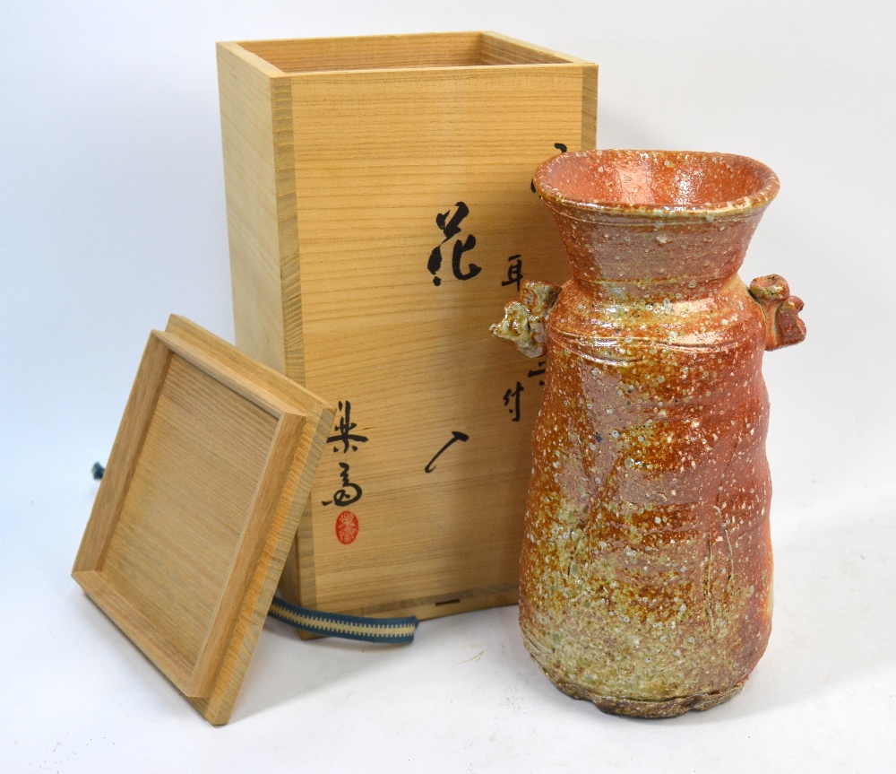 A Japanese Shigaraki-yaki vase with irre