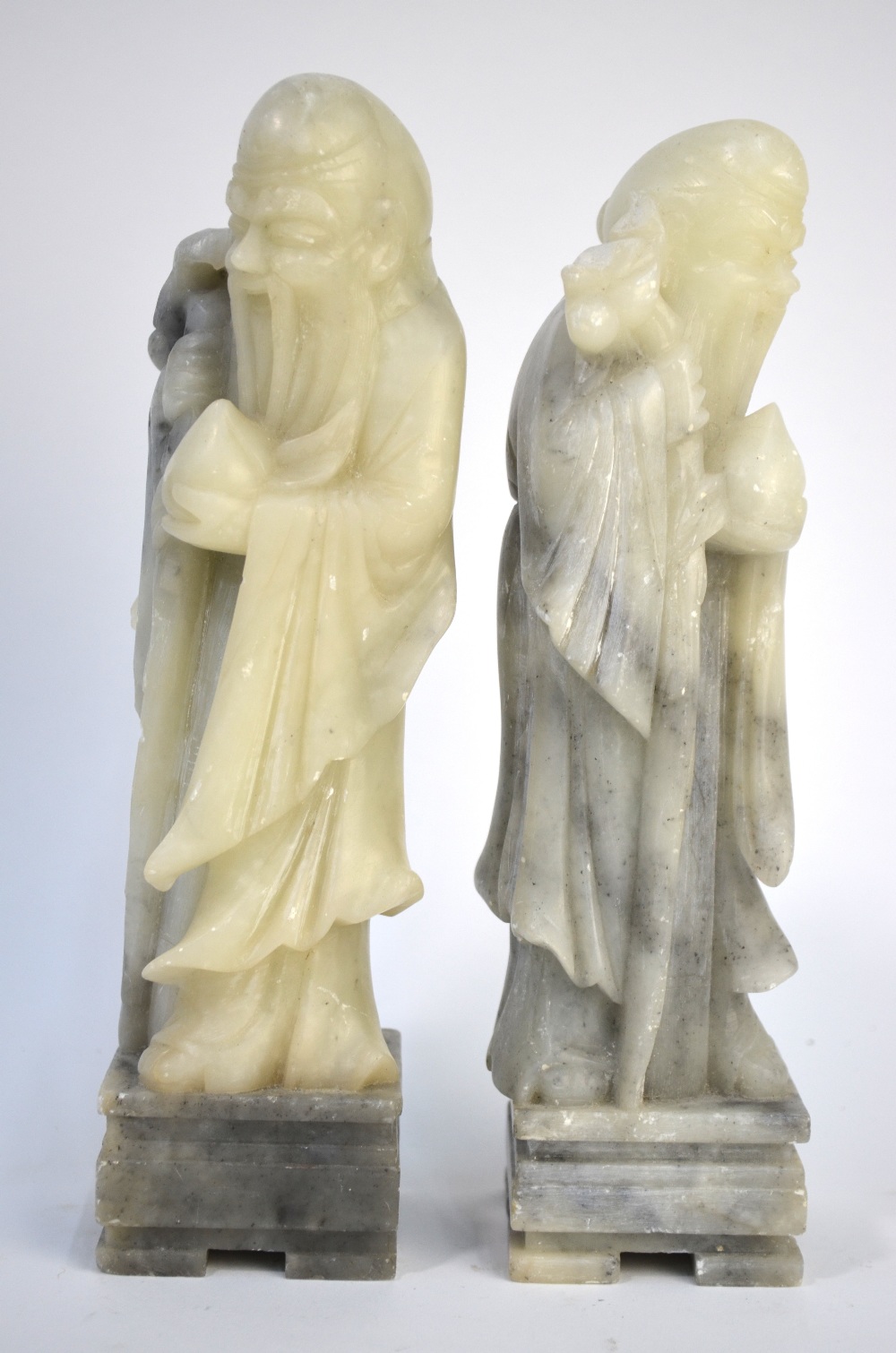 A pair of soapstone figures; each one carved as Shoulao, - Image 4 of 5