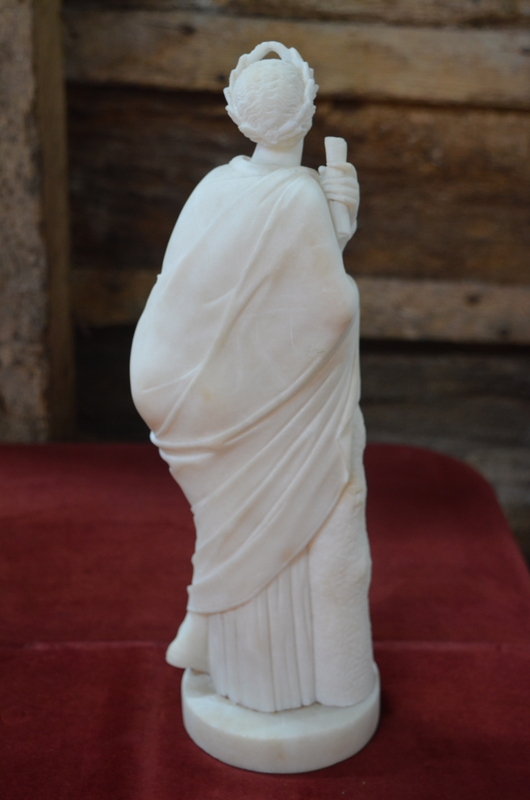 An alabaster cloaked classical figure with laurel wreath and scroll, - Image 3 of 5
