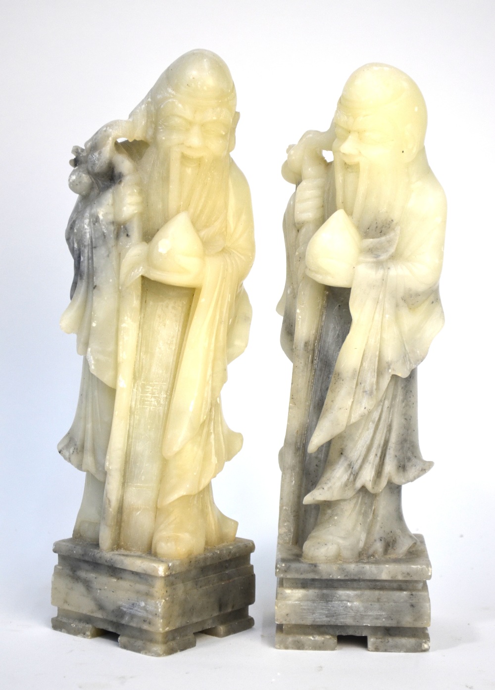 A pair of soapstone figures; each one carved as Shoulao, - Image 2 of 5