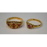 Two ruby and diamond rings, both 18ct, including one circular cluster (size K),
