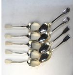 A set of nine George III silver fiddle pattern table spoons, Thomas Wilkes Barker, London 1808,