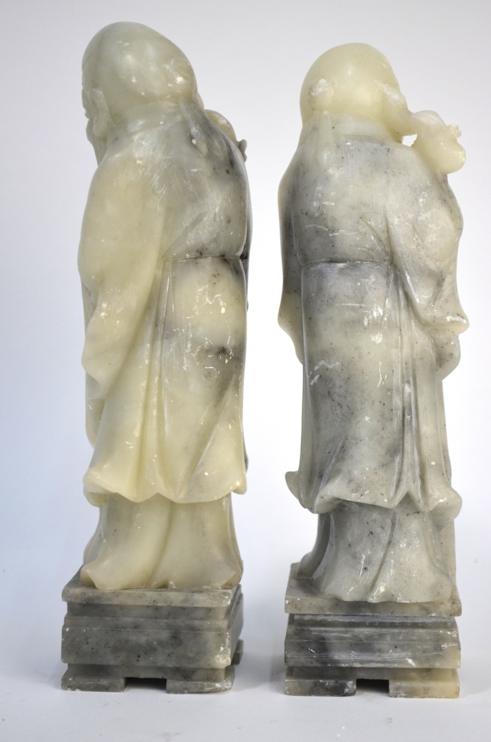 A pair of soapstone figures; each one carved as Shoulao, - Image 5 of 5