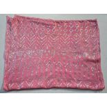 A mid-1900s vieux rose ground silvered metal Egyptian assuit shawl with geometric design,
