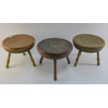 A trio of brass and copper foot warming brazier stools, two stamped A T Ogullari, Ankara,