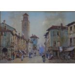 I Vasari - A busy Continental street scene, watercolour, signed lower right,