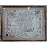 A John Speede County map engraving of Hampshire, engraved by Jodocus Hondius, 38 x 51 cm, mounted,