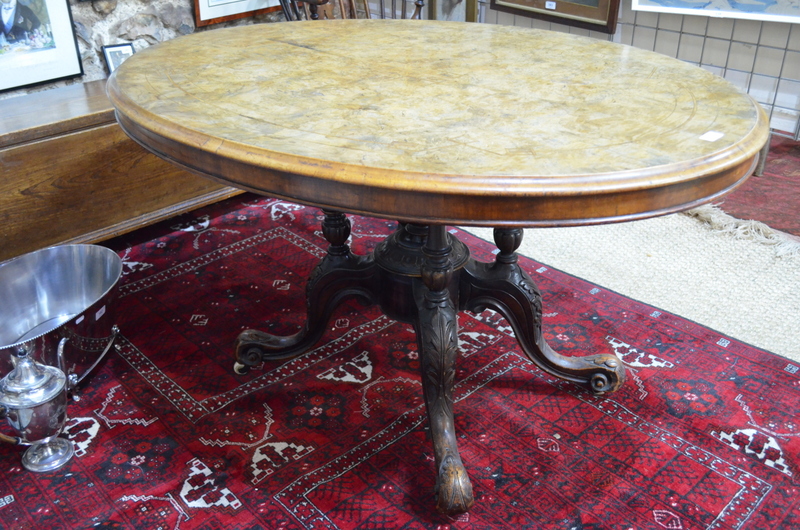 Victorian satinwood inlaid burr walnut breakfast table,