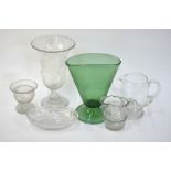 A small collection of 19th century glass, comprising: two water jugs, oval dish,