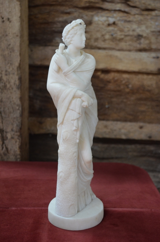 An alabaster cloaked classical figure with laurel wreath and scroll, - Image 4 of 5