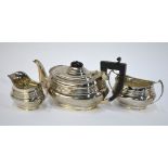 A silver three-piece tea service in the Regency manner,