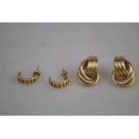 Two pairs of earrings, including one 9ct of multiple hoops, and one pair of textured half hoops,