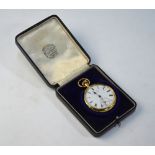 An Edwardian 18ct gold open faced pocket watch with top-wind English movement and enamel dial,