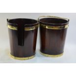 A good matching pair of Irish George III brass bound mahogany buckets, one for peat,