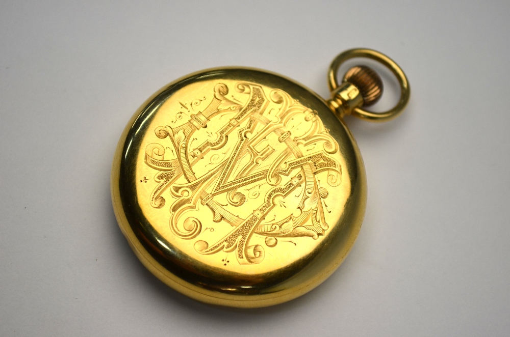 An Edwardian 18ct gold open faced pocket watch with top-wind English movement and enamel dial, - Image 4 of 7