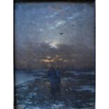 Heinz Flockenhaus (German, 1856-1919) - Figures at dusk, oil on panel, signed lower right,