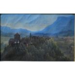 Bavarian school - Landscape with church, oil on card,