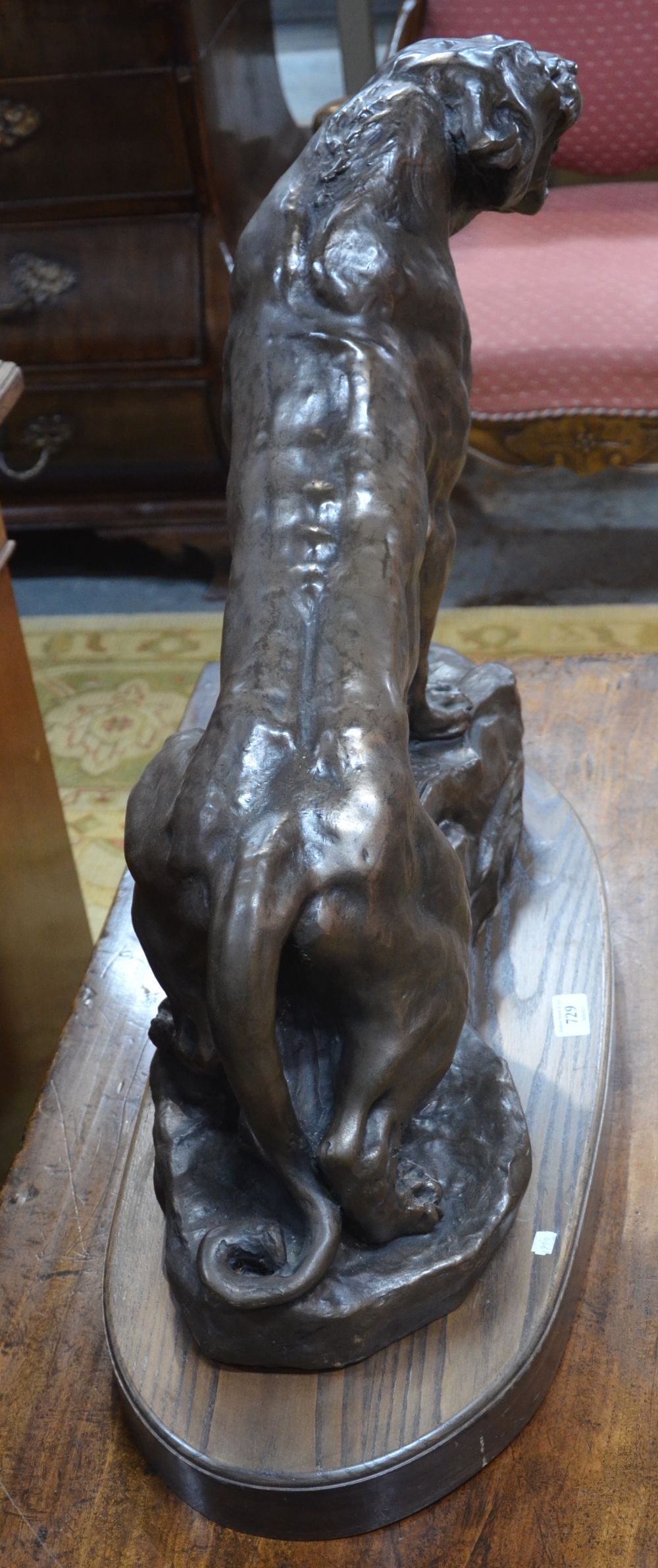 A large contemporary bronze finished composite cast sculpture of a puma, - Image 4 of 5