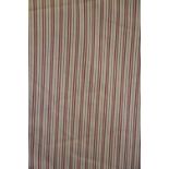 Two pairs of lined and inter-lined curtains, cream ground with red 'ticking' stripes,