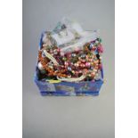 Box of mixed fashion jewellery including bead necklaces, simulated pearls,
