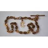 A Victorian rose gold single fancy linked Albert chain, approx 19g, fitted with swivel and bar,